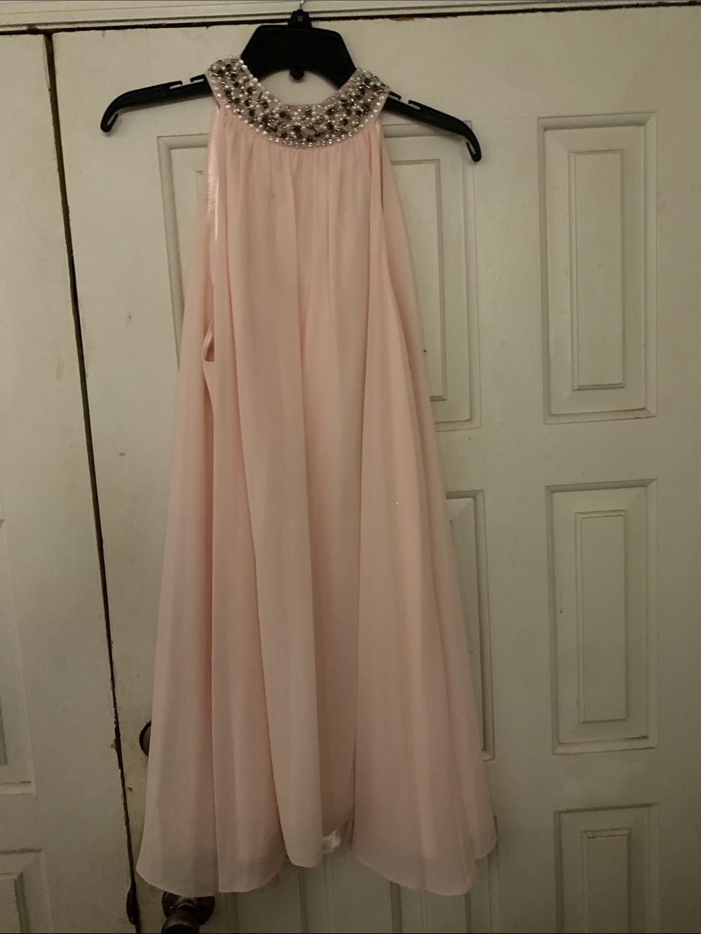 Badgley Mischka Beaded Halter Maxi Dress - Light Pink